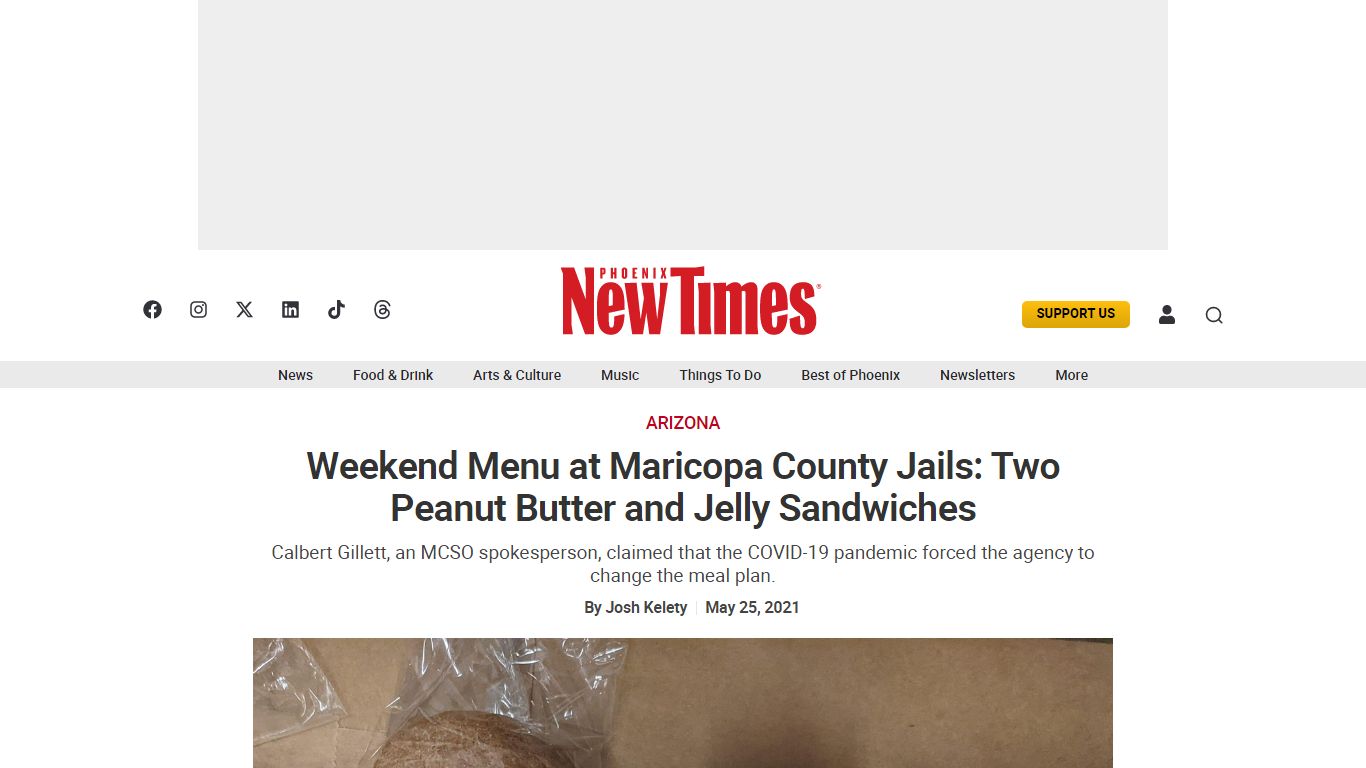 Weekend Menu in Arizona Jail: Two Peanut Butter and Jelly Sandwiches ...